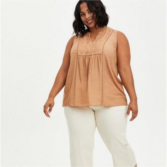 Torrid -374 Swiss Dot Crochet Inset Tank Indian Tan Women's Plus size 2 -‎ 2X - Picture 1 of 10